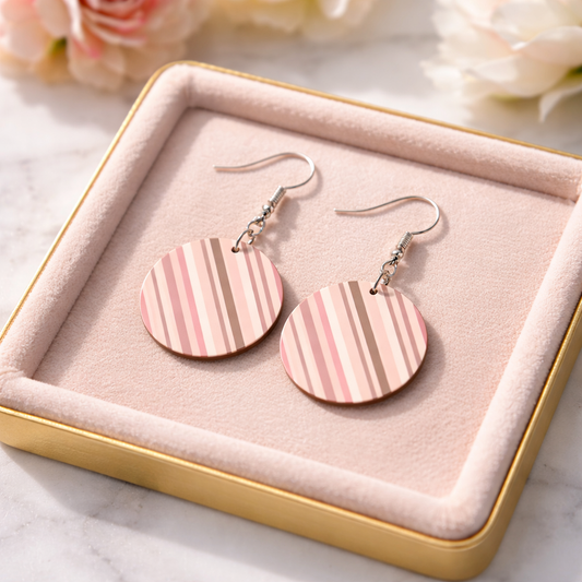 Pink, Blush, Chocolate Striped Earrings