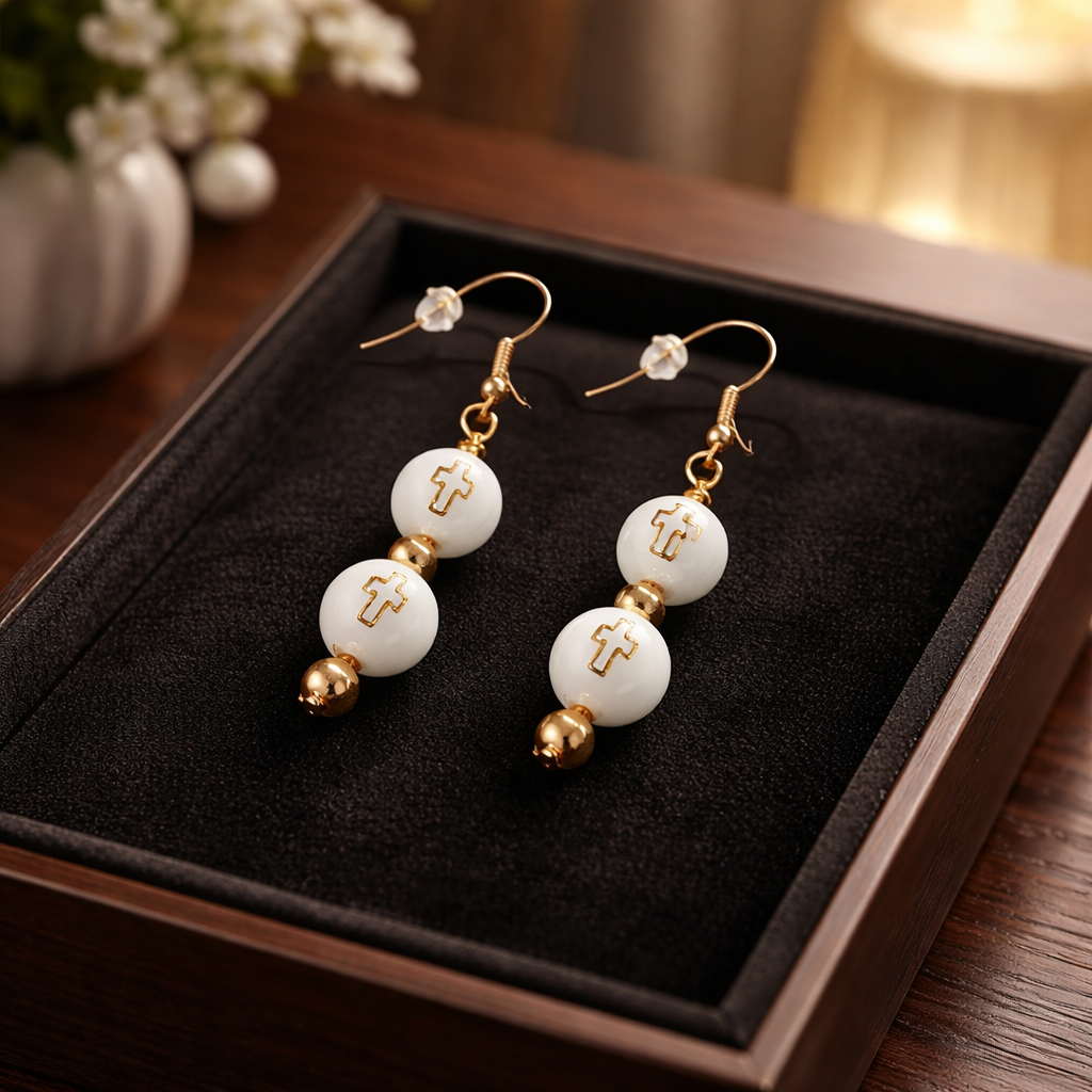 Golden Grace Cross Dangle Earrings