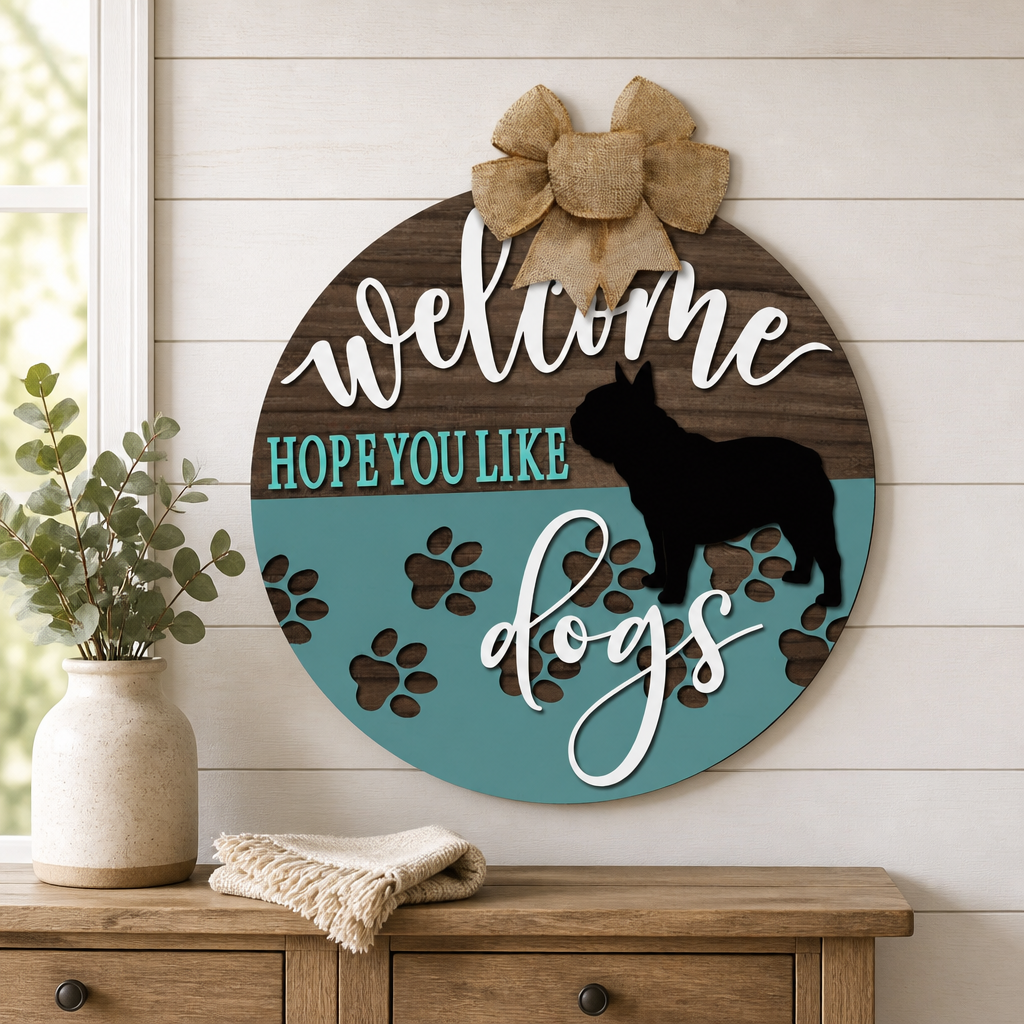 Welcome, Hope You Like Dogs Bulldog Door Hanger