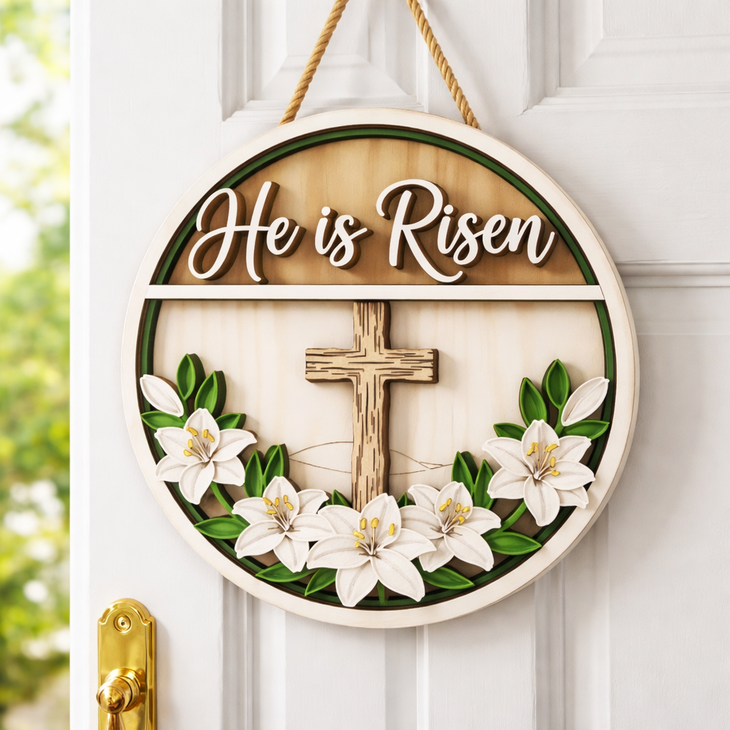 He Is Risen Easter Lily Door Hanger