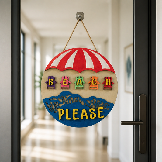 Beach Please Wooden Door Hanger