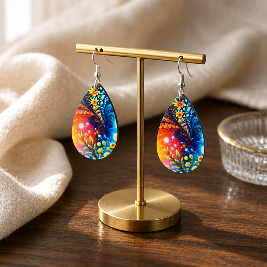 Radiant Bloom Peacock Teardrop Earrings