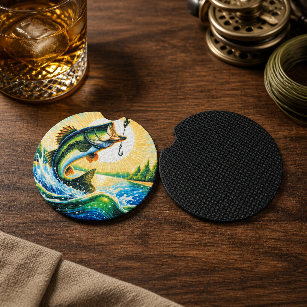Gone Bass Fishing Car Coaster Set