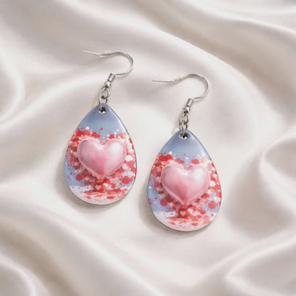 Puffed 3D Pink Heart Earrings