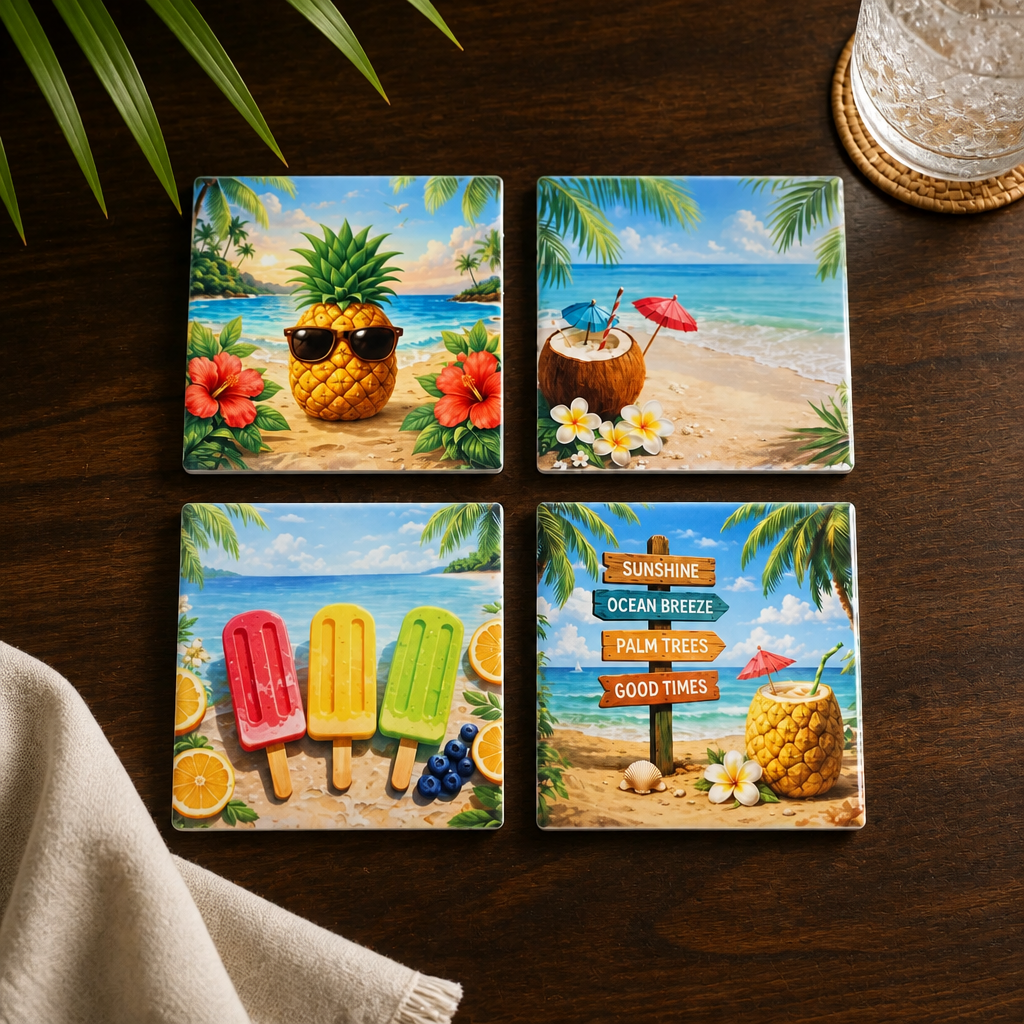 Tropical Paradise Ceramic Coaster Set