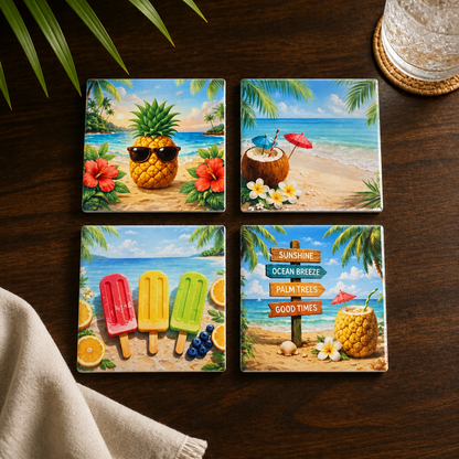 Tropical Paradise Ceramic Coaster Set