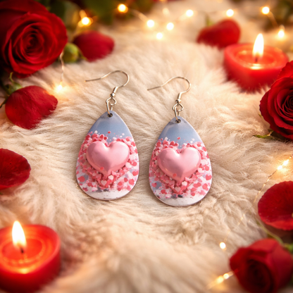 Puffed 3D Pink Heart Earrings