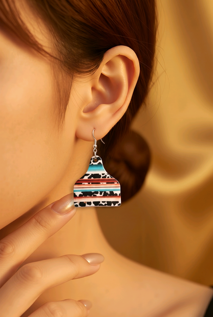 Sunset Serape Cow Tag Earrings