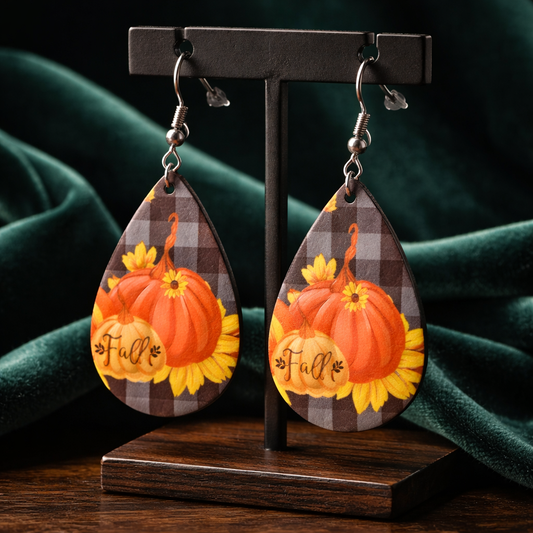 Pumpkin Patch Plaid Teardrop Earrings