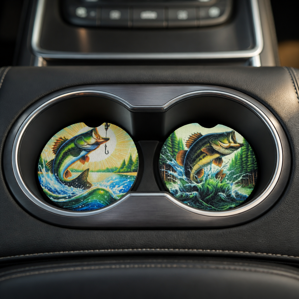 Gone Bass Fishing Car Coaster Set
