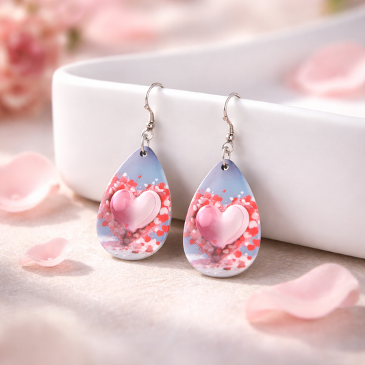 Puffed 3D Pink Heart Earrings