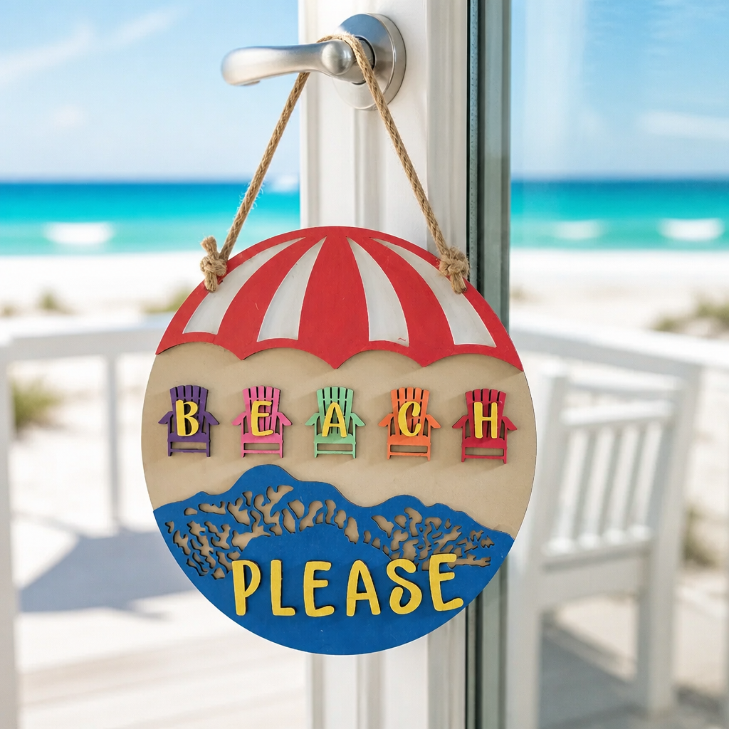 Beach Please Wooden Door Hanger