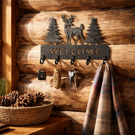 Rustic Deer Welcome Key Holder