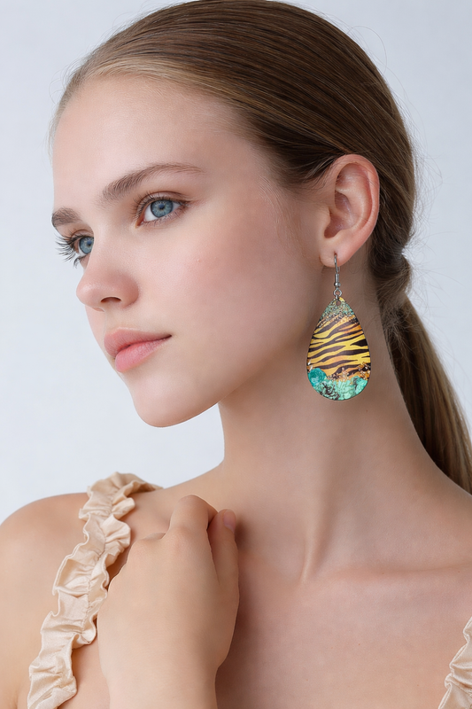 Tiger Stripe Turquoise Floral Accent Earrings