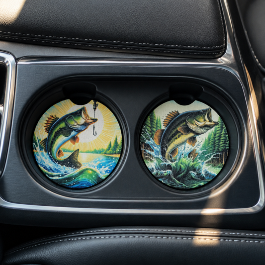 Gone Bass Fishing Car Coaster Set