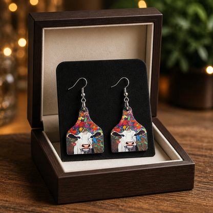 Wildflower Heifer Cow Tag Earrings
