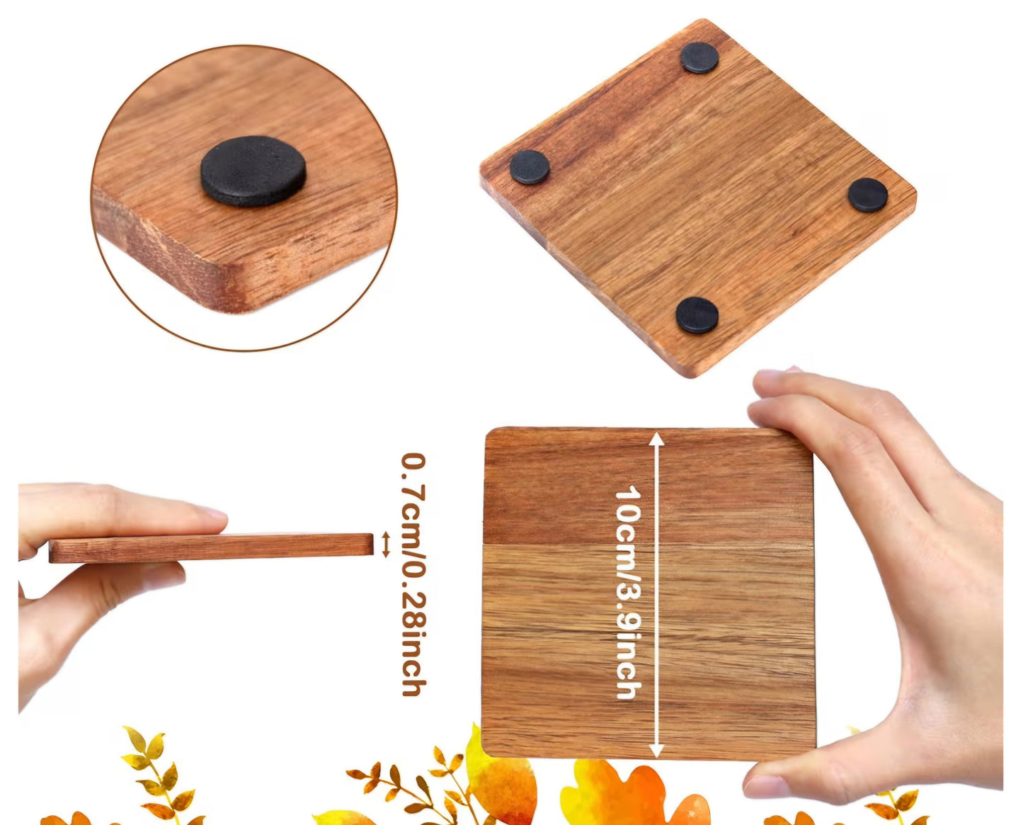 Highland Cow Acacia Wood Coaster Set