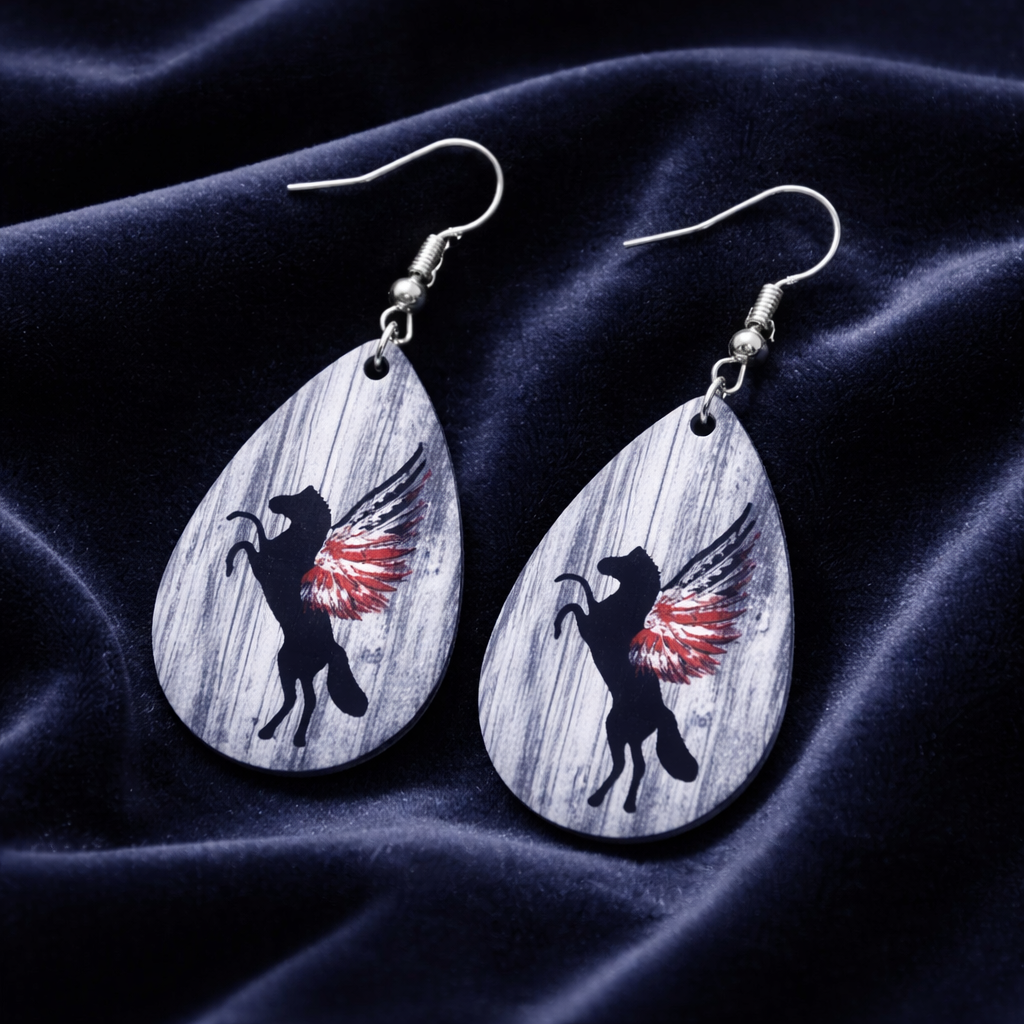 Patriotic Pegasus Teardrop Earrings