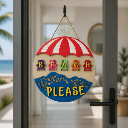 Beach Please Wooden Door Hanger