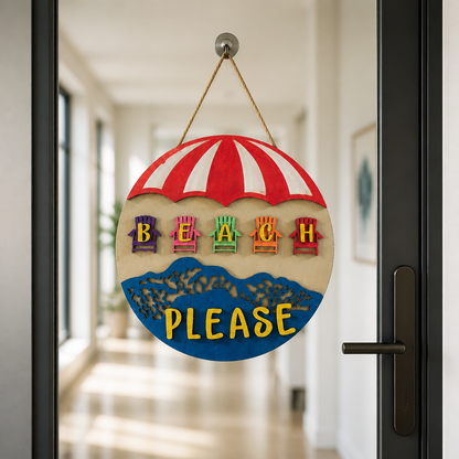 Beach Please Wooden Door Hanger