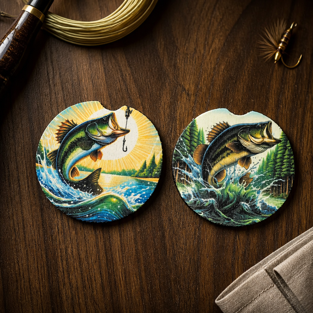 Gone Bass Fishing Car Coaster Set