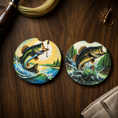 Gone Bass Fishing Car Coaster Set