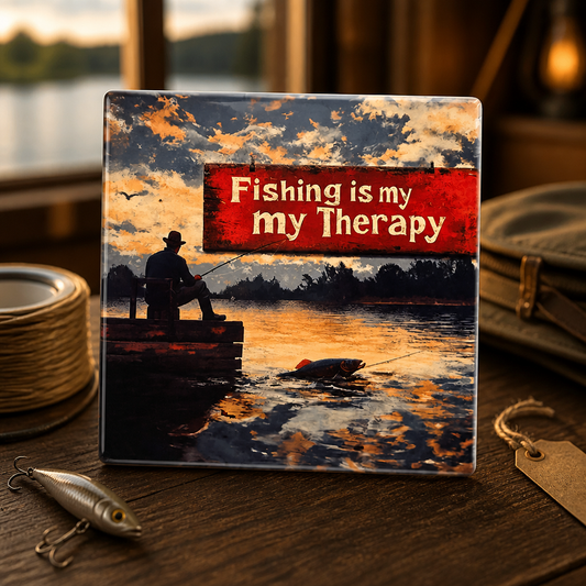 Fishing Is My Therapy Ceramic Coaster Set