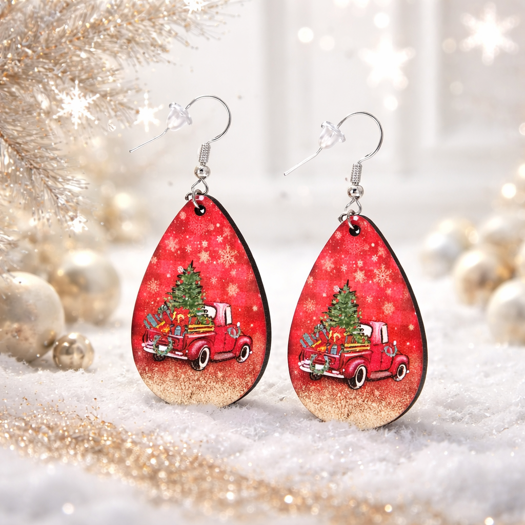 Vintage Christmas Truck Dangle Earrings