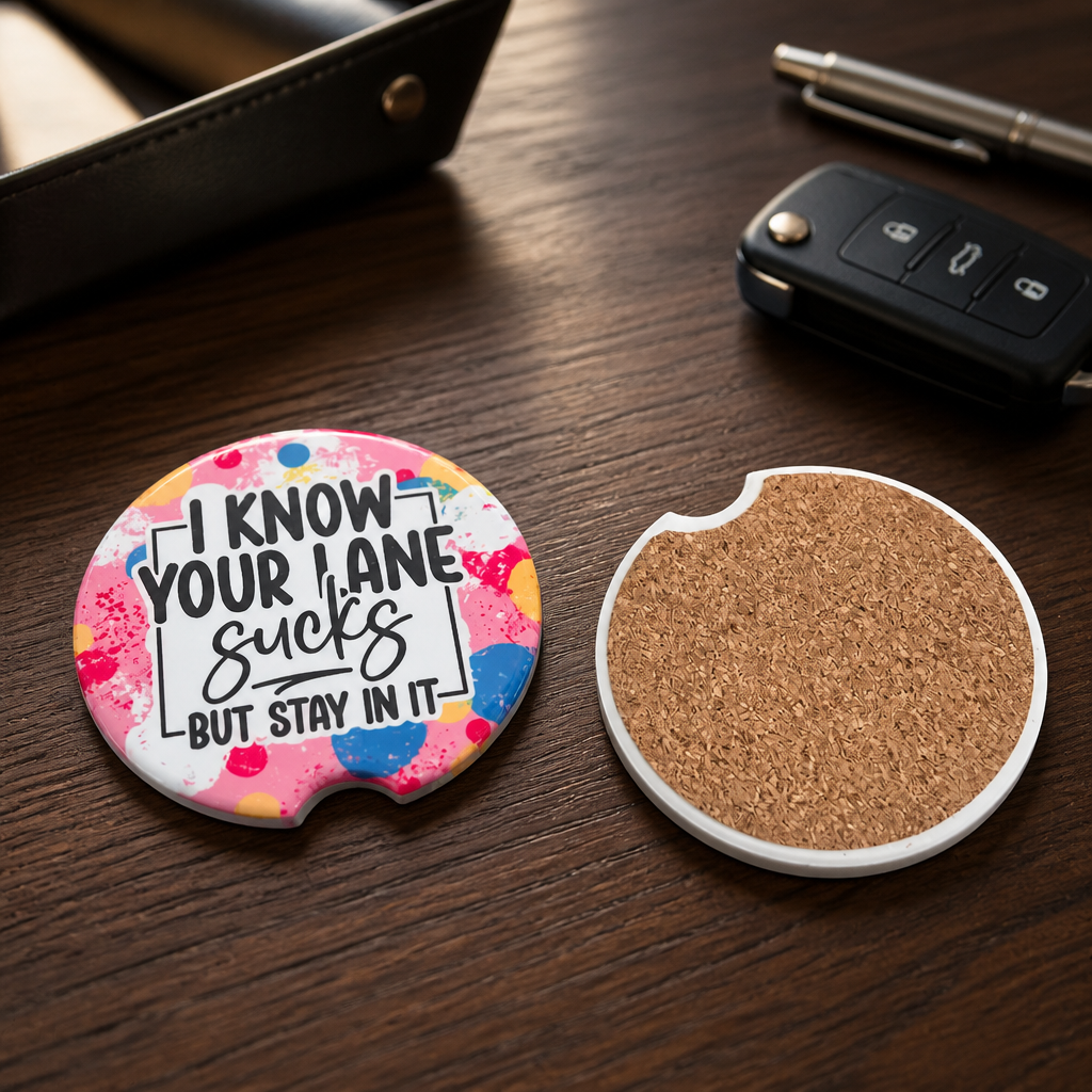 Stay in Your Lane Ceramic Car Coaster Set