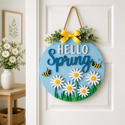 Bee Happy Spring Door Hanger