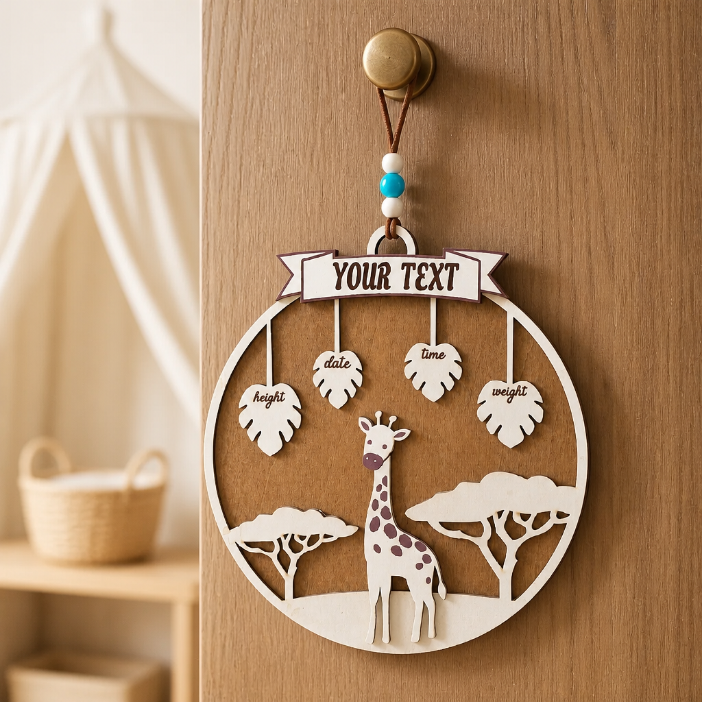 Giraffe Dreams Birth Keepsake Nursery Door Hanger