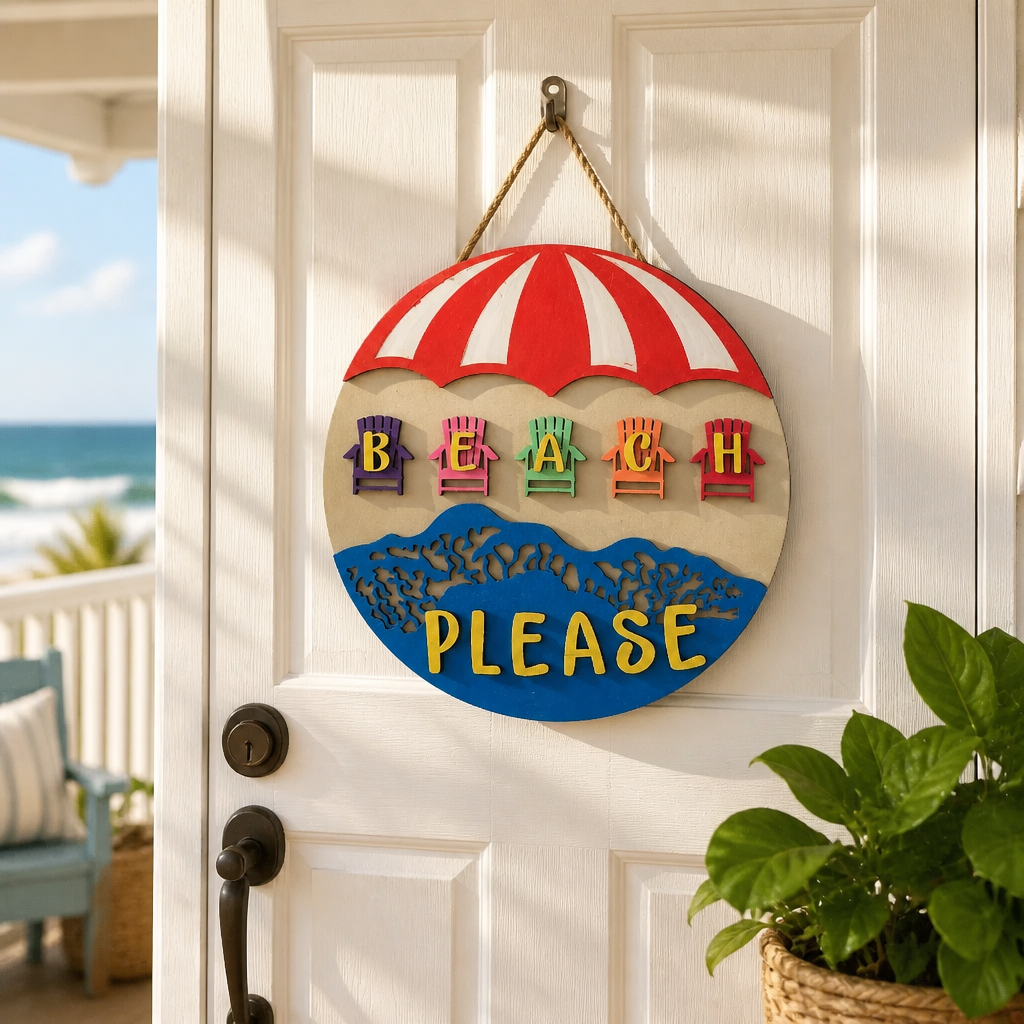 Beach Please Wooden Door Hanger