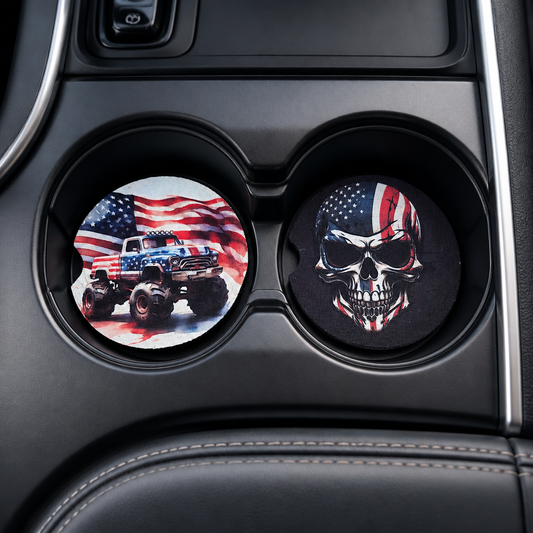 Patriotic Truck & Skull Car Coaster Set