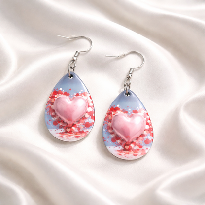 Puffed 3D Pink Heart Earrings