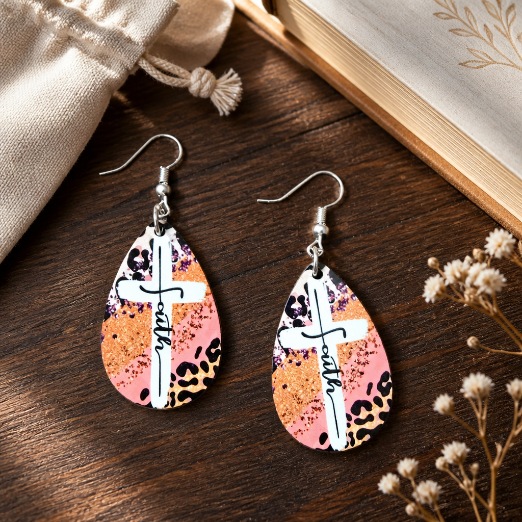 Faith Cross Teardrop Earrings