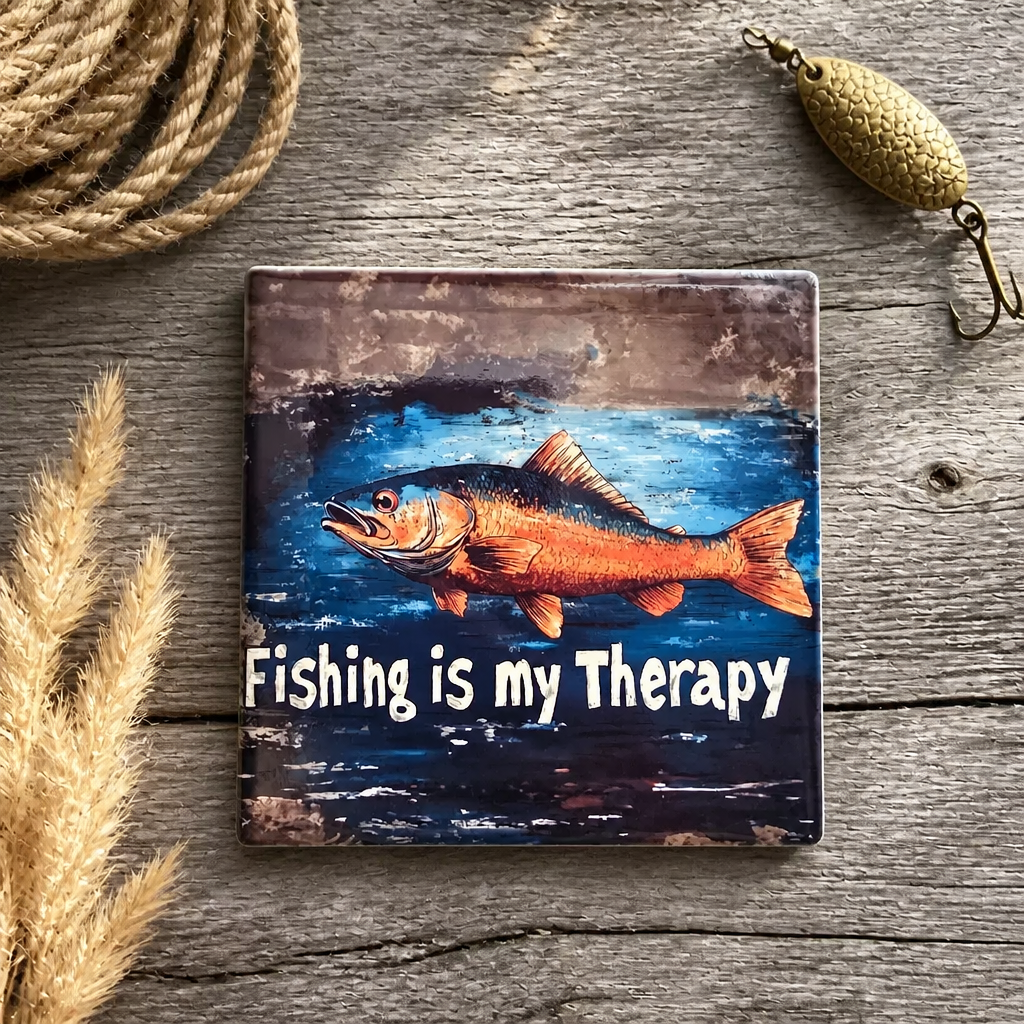 Fishing Is My Therapy Ceramic Coaster Set