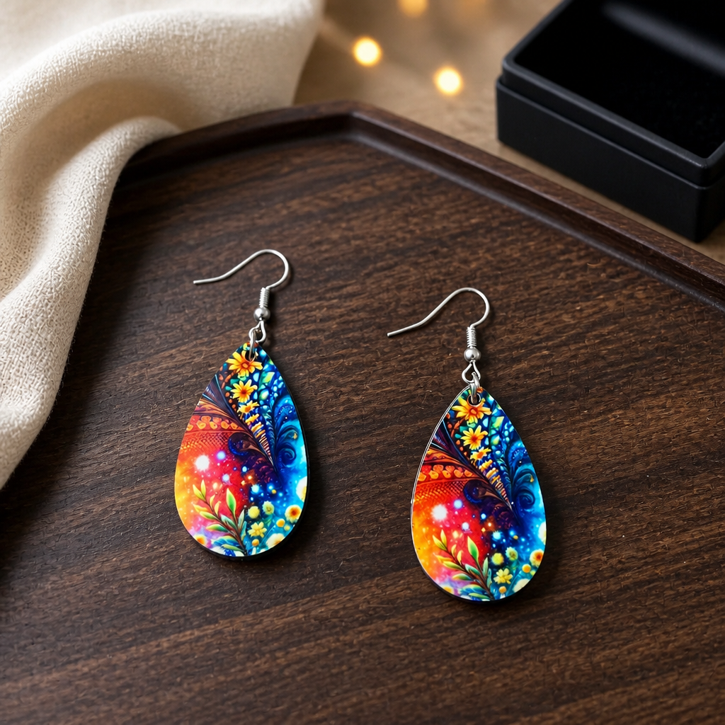 Radiant Bloom Peacock Teardrop Earrings