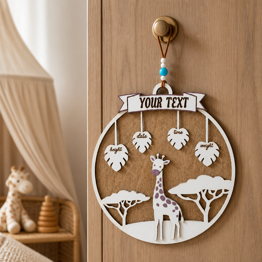 Giraffe Dreams Birth Keepsake Nursery Door Hanger