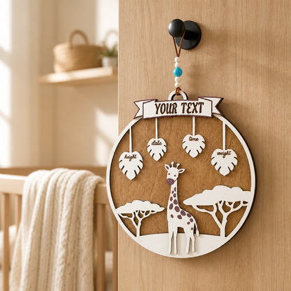 Giraffe Dreams Birth Keepsake Nursery Door Hanger