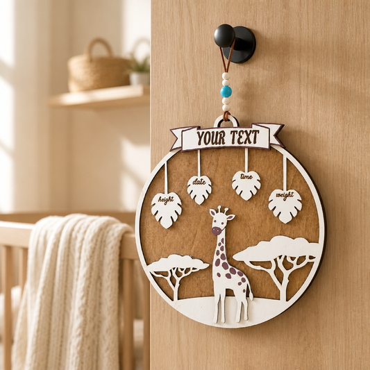 Giraffe Dreams Birth Keepsake Nursery Door Hanger