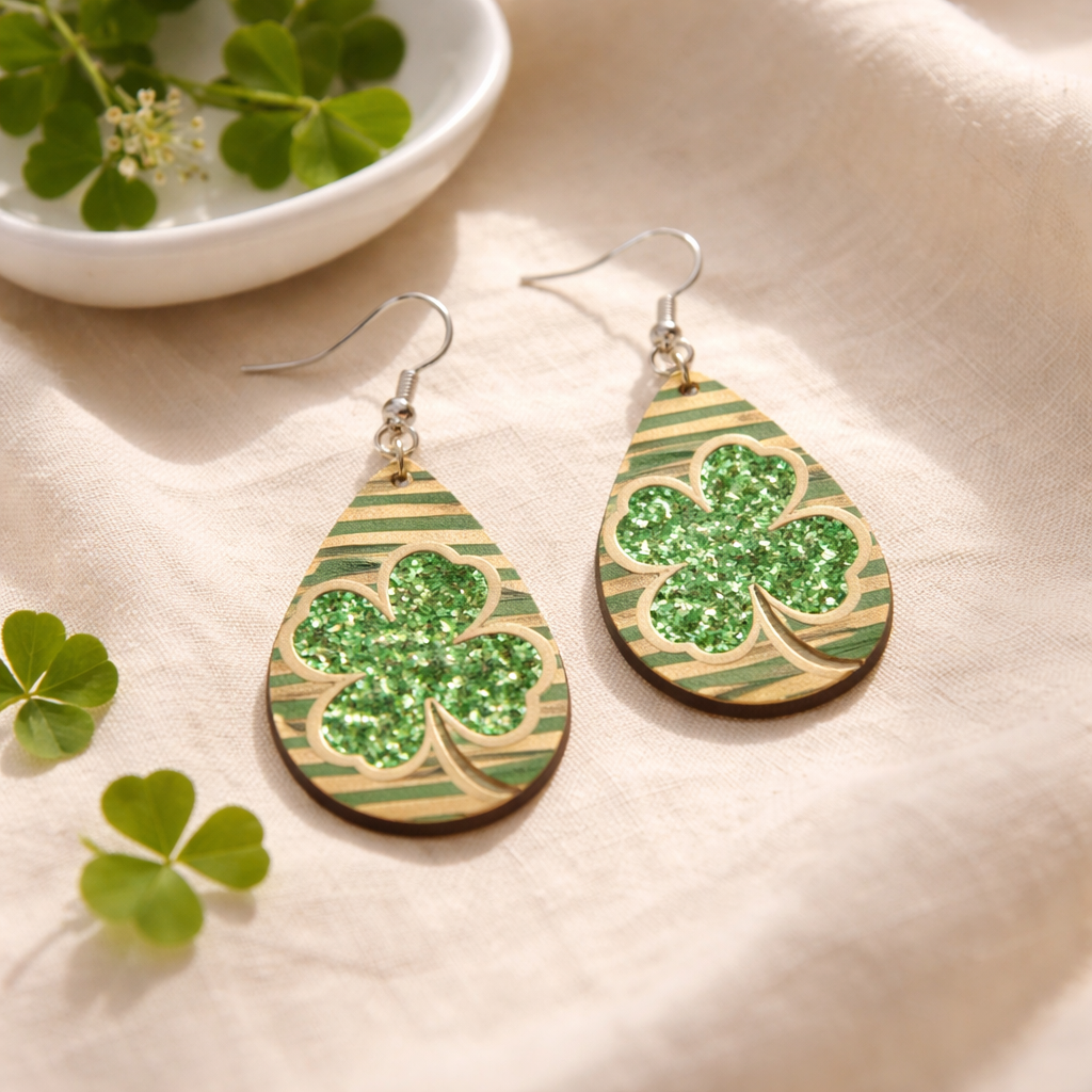 Shamrock Glitter Earrings