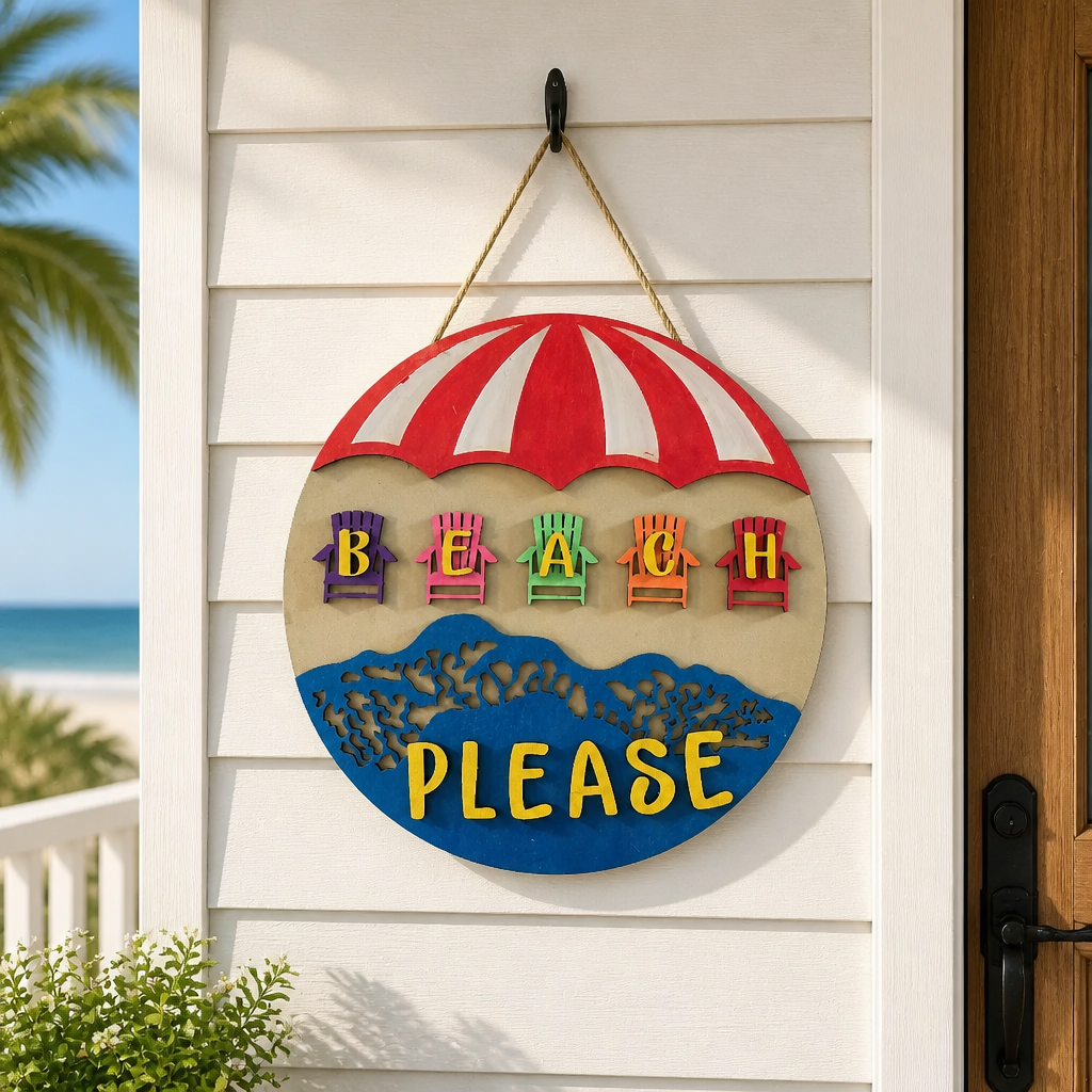Beach Please Wooden Door Hanger