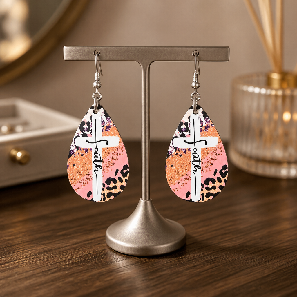 Faith Cross Teardrop Earrings