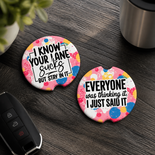 Stay in Your Lane Ceramic Car Coaster Set