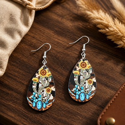 Western Sunflower Bull Teardrop Earrings