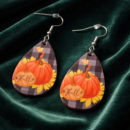 Pumpkin Patch Plaid Teardrop Earrings