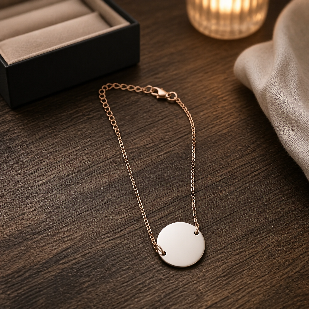 Rose Gold Stainless Steel Engravable Disc Bracelet