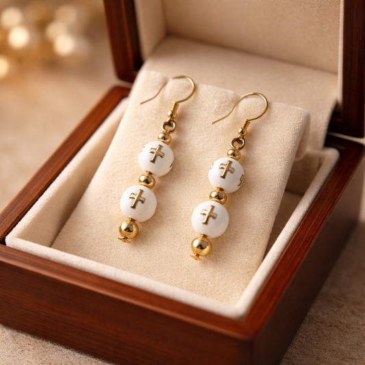 Golden Grace Cross Dangle Earrings