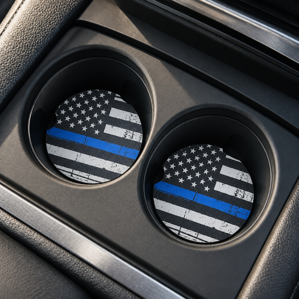 Thin Blue Line Police Car Coaster Set