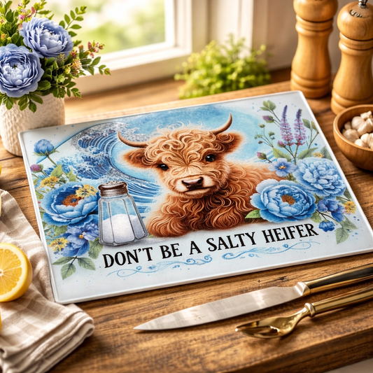 Don't Be A Salty Heifer Glass Cutting Board